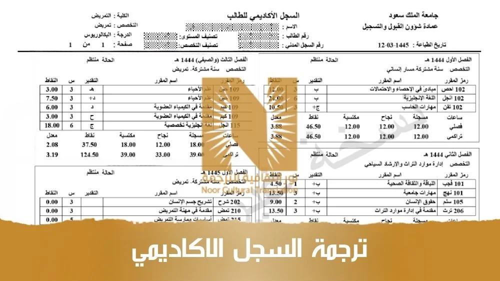 ترجمة السجل الاكاديمي